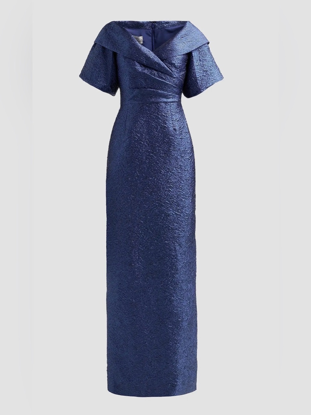 Rickie Freeman Teri Jon Metallic Jaquard Midnight Navy Textured Maxi Dress
